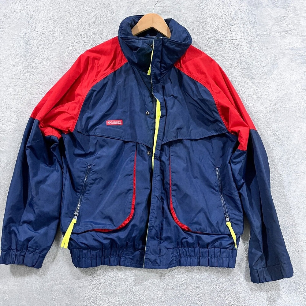 VTG‎ Columbia Colorblock Radial Sleeve Jacket Men's Medium Blue Red Outdoor
